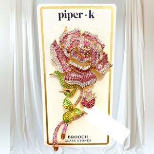 Piper K Pink Rose Glass Stones Brooch